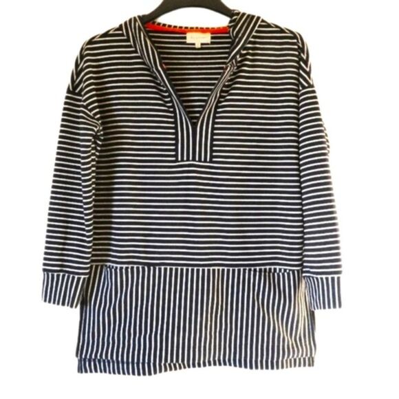 MelloDay striped hoodie blue white sweatshirt pullover long sleeves size Small - Picture 2 of 8